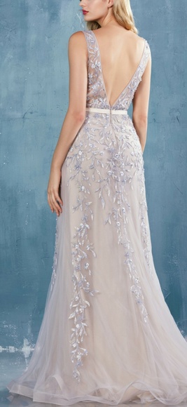 BEADED SHEATH EVENING GOWN WITH LEG SLIT - Picture 6 of 8